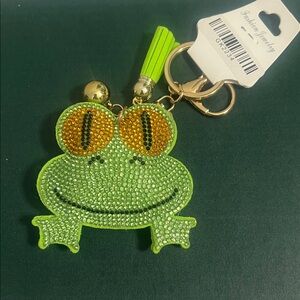 Frog Rhinestone Keychain Charm - Green